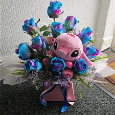 Stitch Teddy &amp; Artificial Rose Bouquet