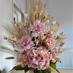 Pink Artificial &amp; Dried Front Facing Arrangement