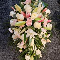 Rose &amp; Lily Graceful Blush and White Casket Spray