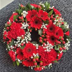 Red Seasonal Funeral Wreath
