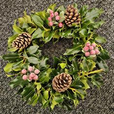 Holly, Berries &amp; Pinecones Wreath
