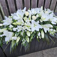 White Oriential Lily Casket Spray
