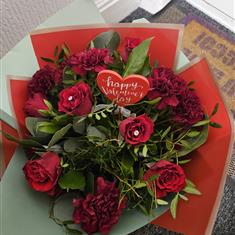 Red Rose  &amp; Red Carnations Bouquet
