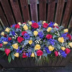 Rose &amp; Delphinium Casket Spray